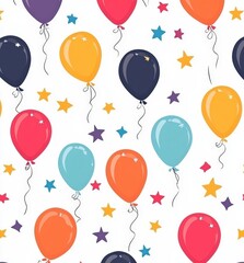 Balloon pattern with colorful stars on a white background