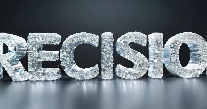 Crystal Precision: 3D Animation of the word Precision Made of Sparkling Crystals