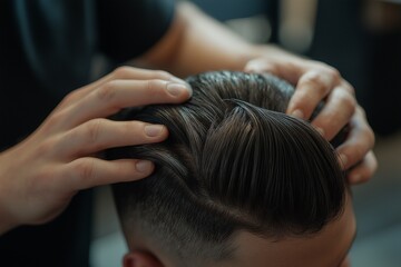 Fototapeta premium Scalp massage: Head tilted back while receiving a scalp massage to relieve tension and promote hair growth