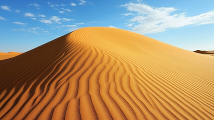 Golden Desert Sand Dunes with Ripple Patterns Under Bright Sunlight