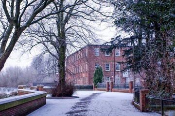 winter scene in the city by the river