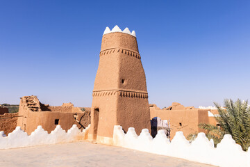 Ushaiger, Ar Riyadh in Saudi Arabia. A traditional restored village made of clay bricks. Ushaiger is one of the Heritage Villages in the Kingdom of Saudi Arabia