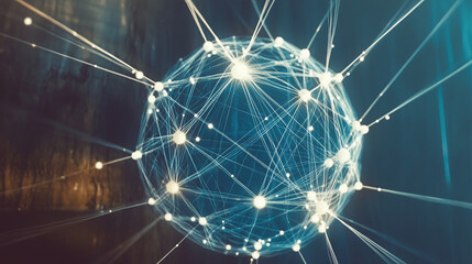 Futuristic Network Sphere with Connected Nodes and Glowing Lines