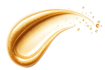 Golden metallic gel or paint smear isolated on white background