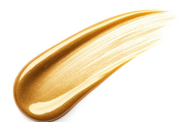 Golden metallic gel or paint smear isolated on white background