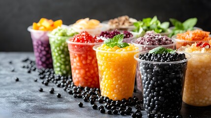Colorful Boba Balls in Various Flavors Displayed Beautifully