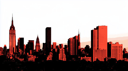 Urban Skyline Silhouette in Red Tones for Cityscape and Architectural Themes