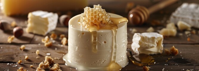fresh cheese dessert with honey, creative cuisine