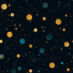 Vibrant abstract pattern featuring gold and blue circles on a dark background, evoking a sense of cosmic wonder.