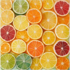 A colorful image of oranges and lemons arranged in a pattern. Scene is cheerful and vibrant, with the bright colors of the fruit creating a sense of energy and freshness