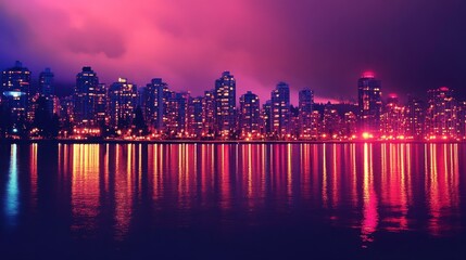 Fototapeta premium Urban Skyline at Twilight with Bright Lighting