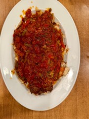 Turkish Halep kebap with bread, in Turkey.