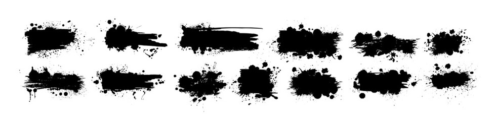 Black brush stroke set isolated on background. Paint brush stroke for ink paint, grunge design element, dirt banner, watercolor design, dirty texture. Trendy brush stroke. hand drawn. Not AI, Vector.