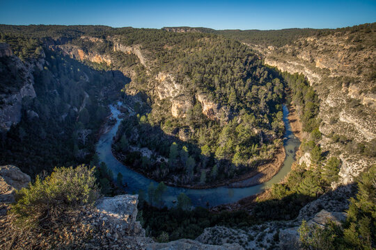 Panoramic view from above of one of the gorges of the Cabriel river Natrual Park in the provinces of Cuenca and Valencia, Spain