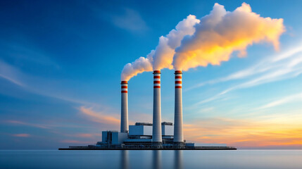 Obraz premium Industrial Zone at Sunset Highlighting Environmental Concerns and Health Risks Associated With PFAS