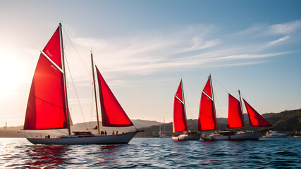 A group of sailboats are sailing in the ocean