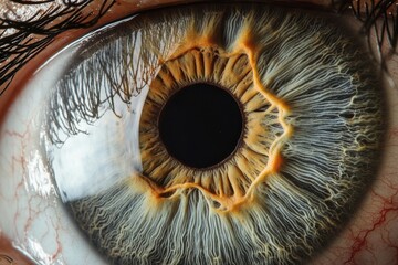 Intricate details of a human eye showcasing unique iris patterns and vibrant colors