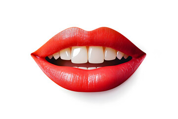 Obraz premium Close up red lips smiling mouth collage element isolated on white background
