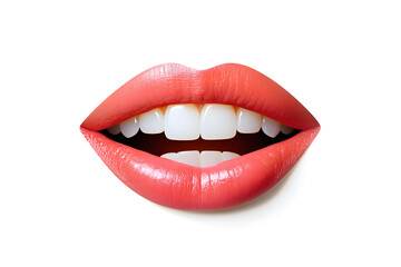 Fototapeta premium Close up red lips smiling mouth collage element isolated on white background