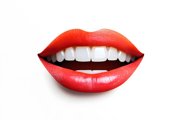 Obraz premium Close up red lips smiling mouth collage element isolated on white background