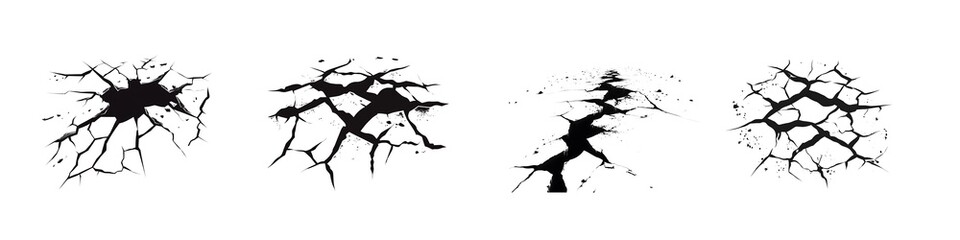 Obraz premium Realistic Cracked Ground Textures Isolated on Transparent Background