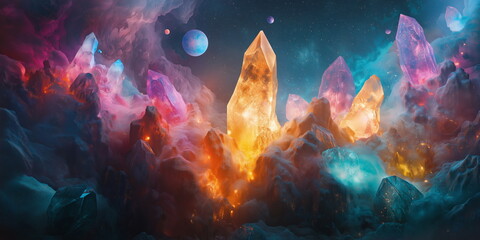 A galaxy shimmering with multi-colored nebulae amo_005