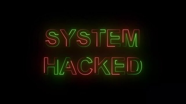 neon line System hacked text technological failures concept with black background.