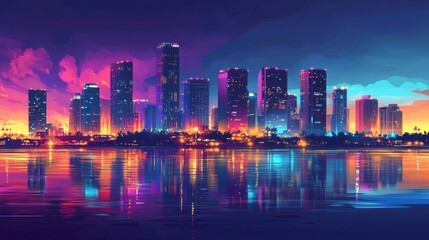 Fototapeta premium Vibrant Urban Skyline in Bright Contrast Colors