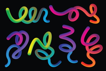 Vibrant Rainbow Gradient Abstract Shapes with Fluid Wavy Lines and Colorful Squiggly Designs