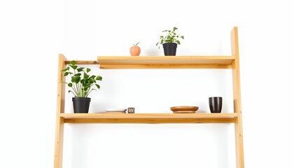 Modern Minimalist Wooden Shelf with Plants and Decor