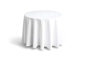  Restaurant round table with white folded tablecloth isolated on white background