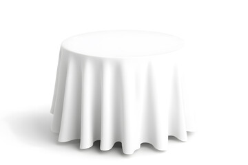  Restaurant round table with white folded tablecloth isolated on white background