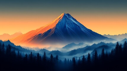 Majestic Mountain Sunrise Over Misty Forest Landscape