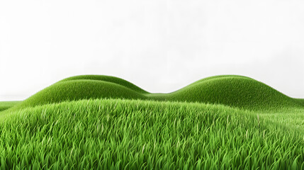 3D rendering of green hills of grass isolated on a white background