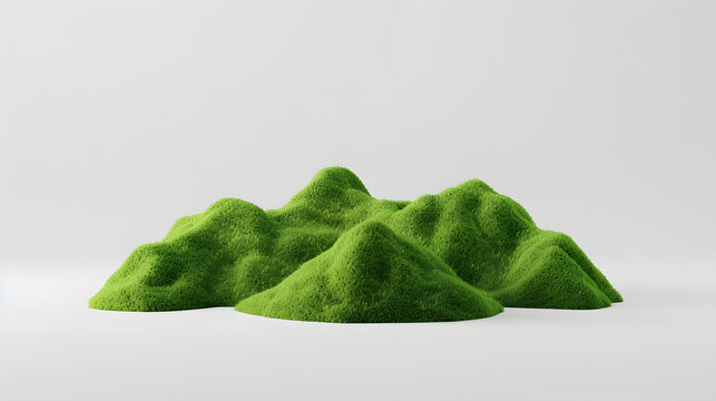 3D rendering of green hills of grass isolated on a white background