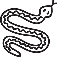 Black line snake, vector monochrome illustration, editable stroke