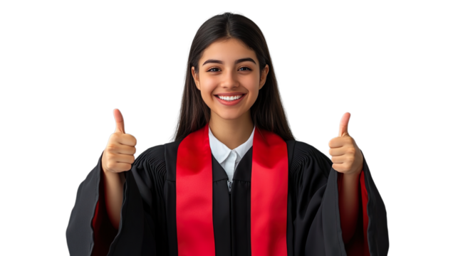 Stylish Graduate Giving Thumbs Up Transparent Background Black Gown Smile