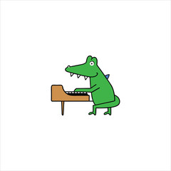  Cartoon Crocodile Playing a Grand Piano Vector Art