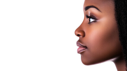 Fototapeta premium Elegant Close-Up of Black Woman’s Profile with Clean Skin and Short Hair