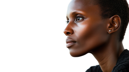 Close-Up of Confident Woman’s Profile with Smooth Skin and Refined Features 
