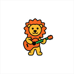  Cheerful Cartoon Lion Playing Guitar Vector Art