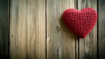 Fototapeta premium Woven Red Heart Placed on Rustic Wooden Background Symbolizing Love