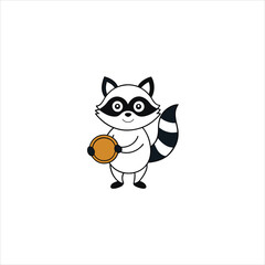  Cheerful Raccoon Playing Tambourine Vector Art