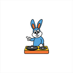 Cute Cartoon Rabbit Spinning Records Vector Icon