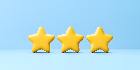 Three stars rating review 3d icon for apps and websites, isolated on white background