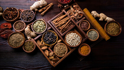 Chinese herbal medicine spices displayed