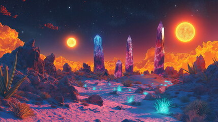 Fototapeta premium A vast alien plain covered in bioluminescent plant_016