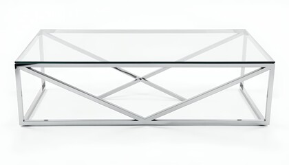 Sleek Glass Top Coffee Table: Geometric Chrome Frame, Modern Design