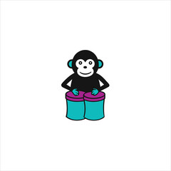  Monkey Drummer with Colorful Bongos Vector Art on White