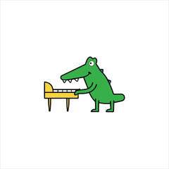 Musical Crocodile Pianist Illustration Icon Design